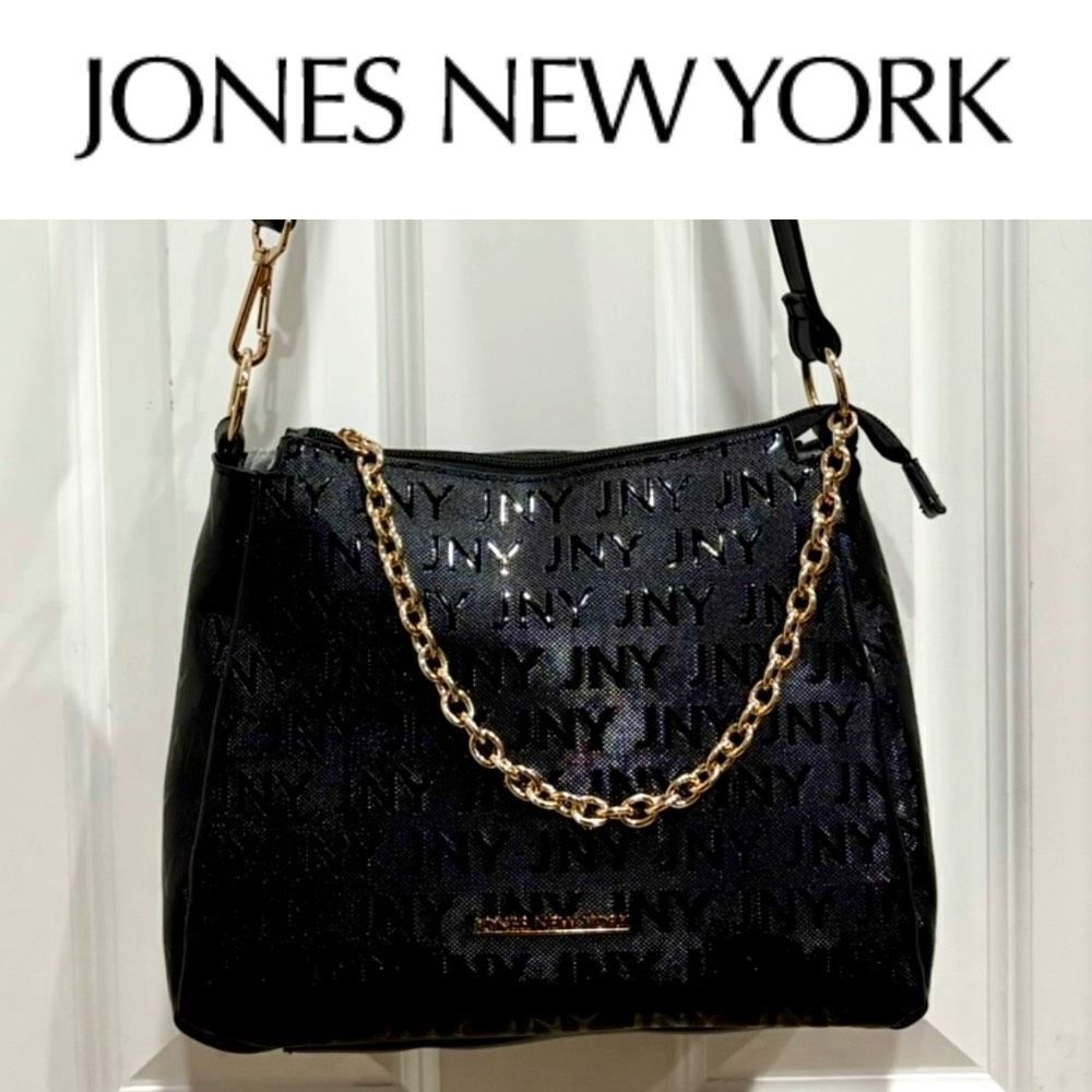 JONES NEW YORK - NWOT "Mabel" Signature Faux Leather Crossbody/Gold Chain Detail